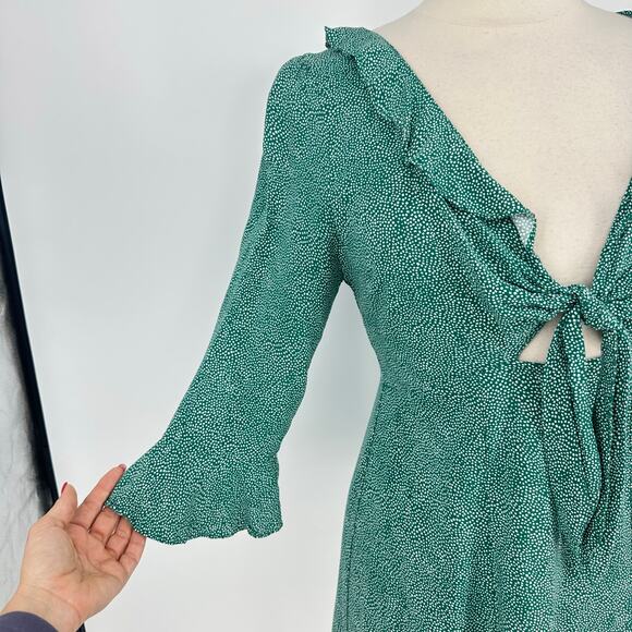 AUGUSTE Diamond Rumba Sleeved Mini Dress Green US 6 Long Sleeve Coquette Fairy - Picture 8 of 14